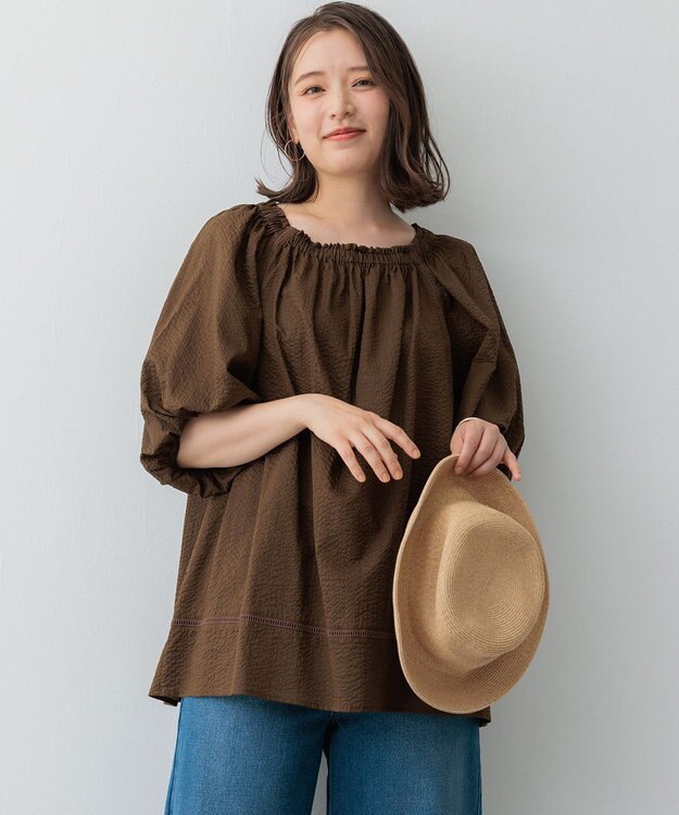 23区 S 【SLOW/一部店舗限定】コットンローンウェーブ ブラウス ブラウン系