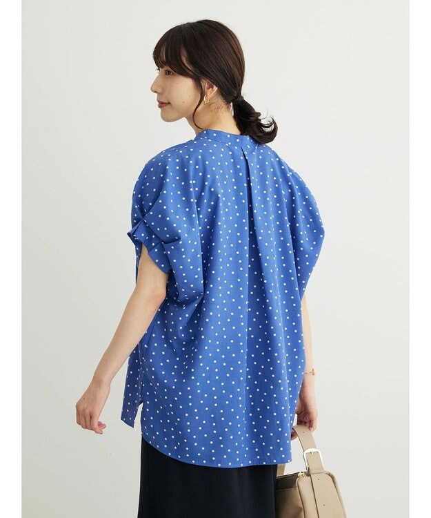 Green Parks ドット柄タックスリーブブラウス Blue