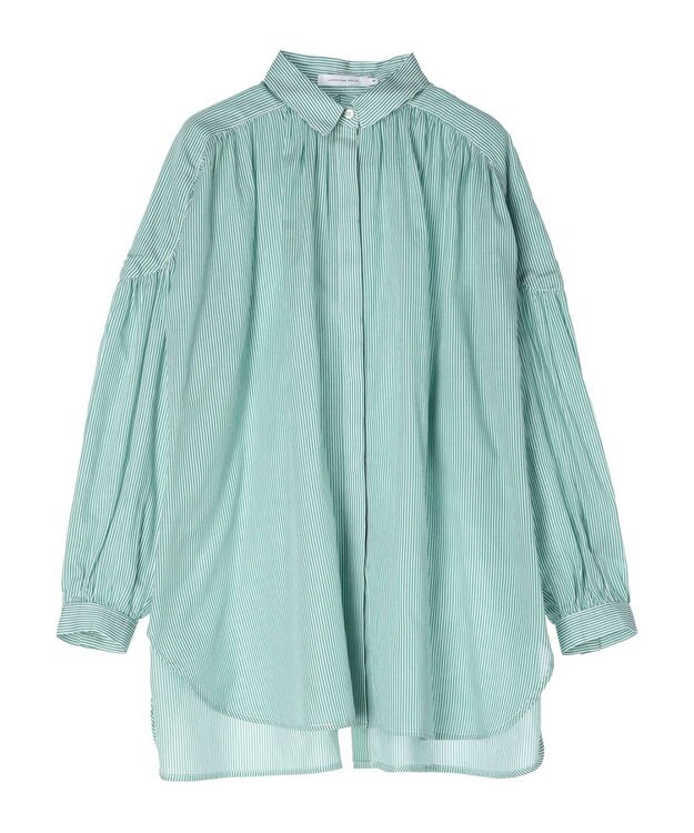 AMERICAN HOLIC カルゼギャザーシャツチュニック Stripe Green