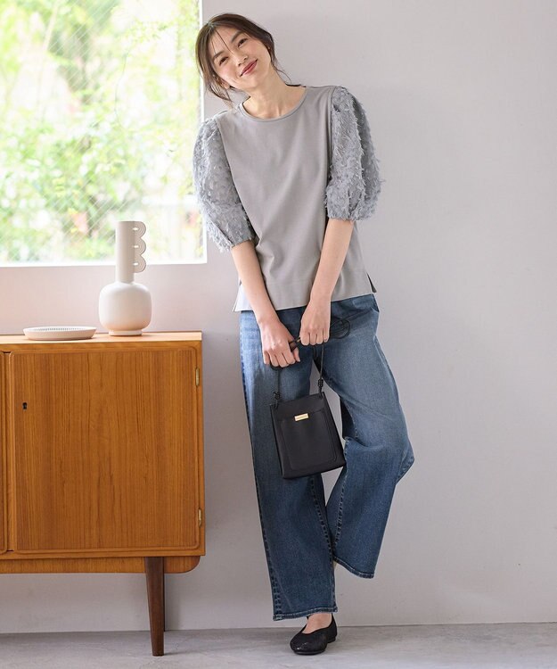 ANY L シルケットスムースジャガードスリーブプルオーバー グレー