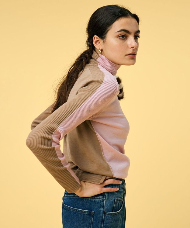 BEIGE， 【洗える】LA MONNAIE / タートルネックニット Pink×Taupe