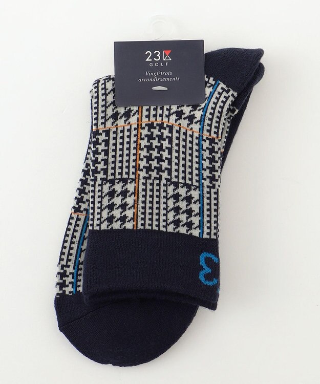 23区GOLF 【MEN】チェック柄レギュラーソックス ネイビー系3