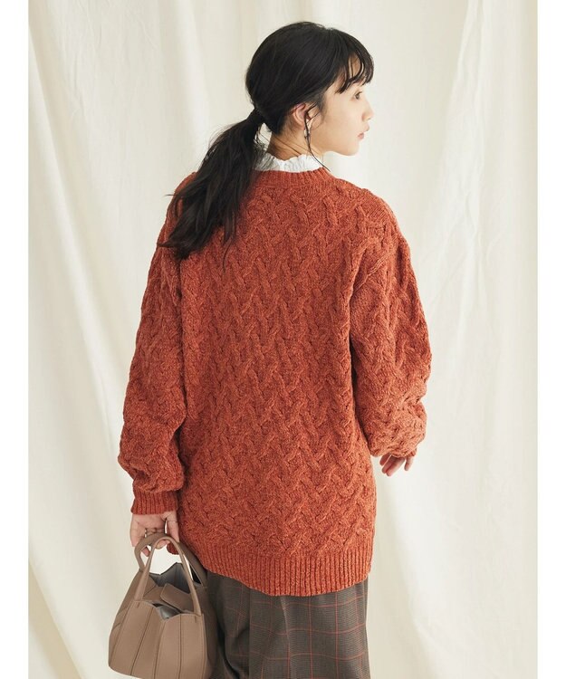 CRAFT STANDARD BOUTIQUE 洗えるモールケーブルニットチュニック Orange