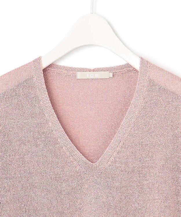 ICB 【WEB限定カラーあり・洗える】ペーパーブレンドシャインニット Vネックプルオーバー ピンク系［WEB限定］