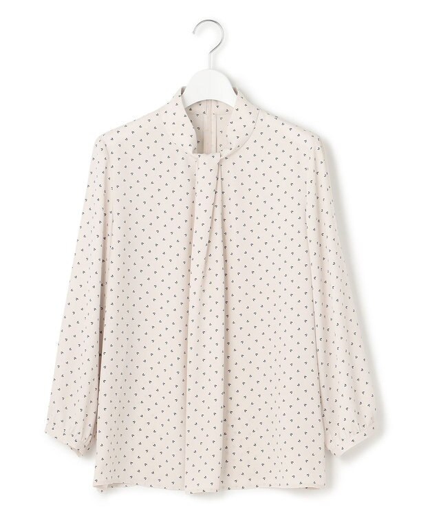 23区 L 【洗える】トライアングルプリント ネックデザイン ブラウス ベージュプリント