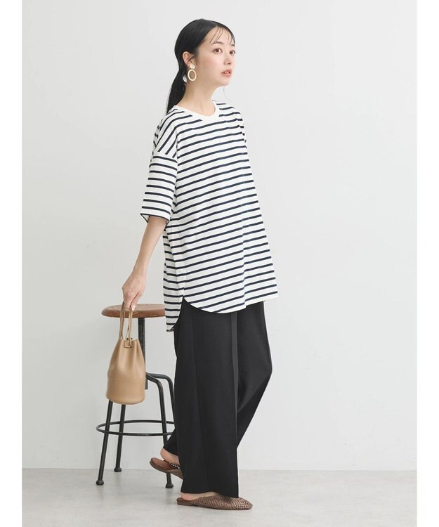 earth music&ecology ラウンドチュニックＴ Border Ivory