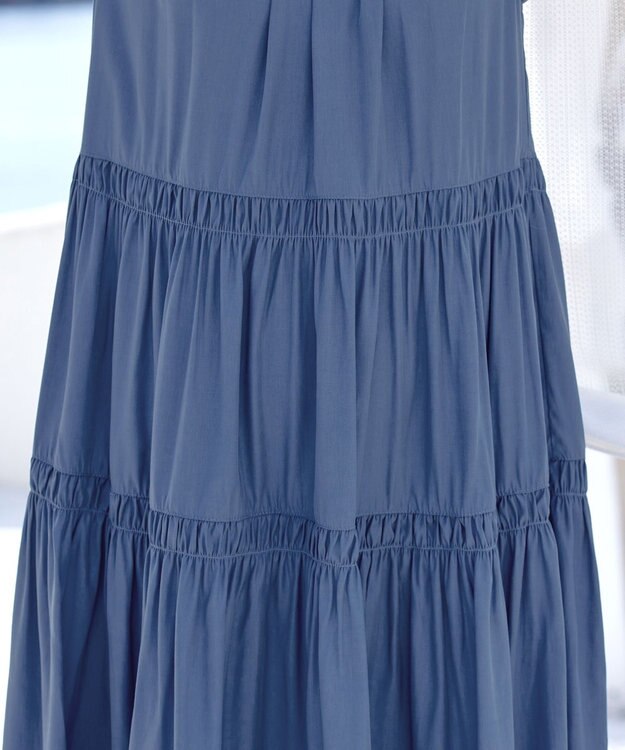 Tiaclasse 【洗える】後ろリボンシャーリングワンピース ブルー