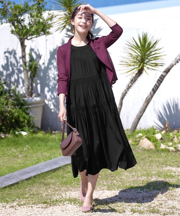 Tiaclasse 【洗える】後ろリボンシャーリングワンピース ブラック