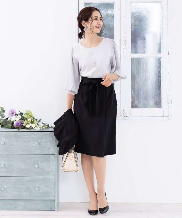 Tiaclasse L 【洗える】快適な履き心地のダブルクロスセミタイトスカート ブラック