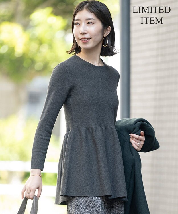 23区 S 【Sサイズ限定】ヴィスコースストレッチ ペプラムデザイン ニット グレー系