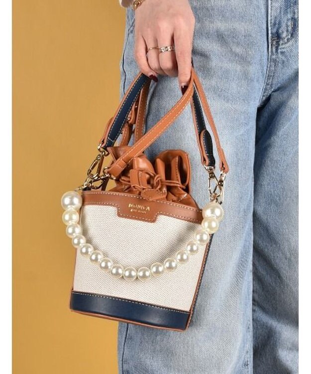 LA BAGAGERIE 【MONICA】パールバケットバッグ ネイビー