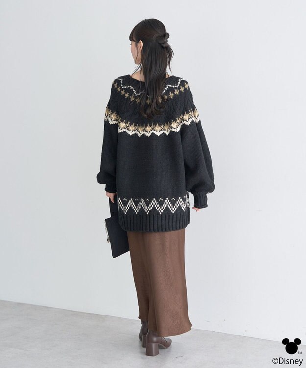 earth music&ecology 【予約】Disney/ミッキー刺繍ノルディックニットチュニック ブラック