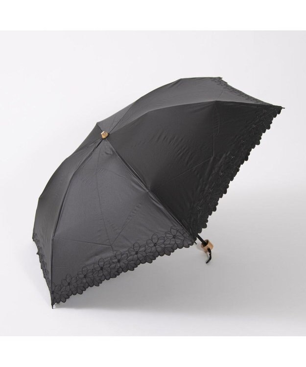 UNBILLION カシュネ cachenez / 【晴雨兼用】【日傘】 【UV カット率99.999.9％以上】PU軽量フラワー刺繍ミニ折りたたみ傘 ブラック