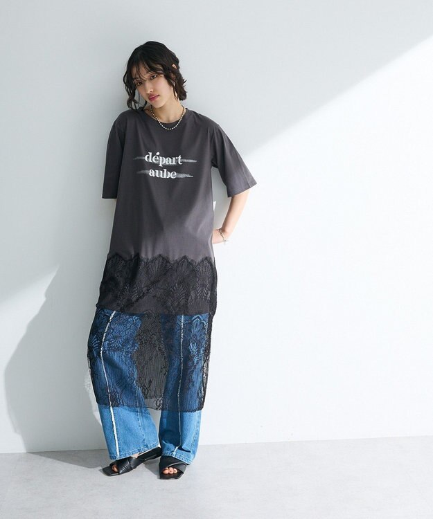 Green Parks 裾レースドッキングカットロゴチュニック