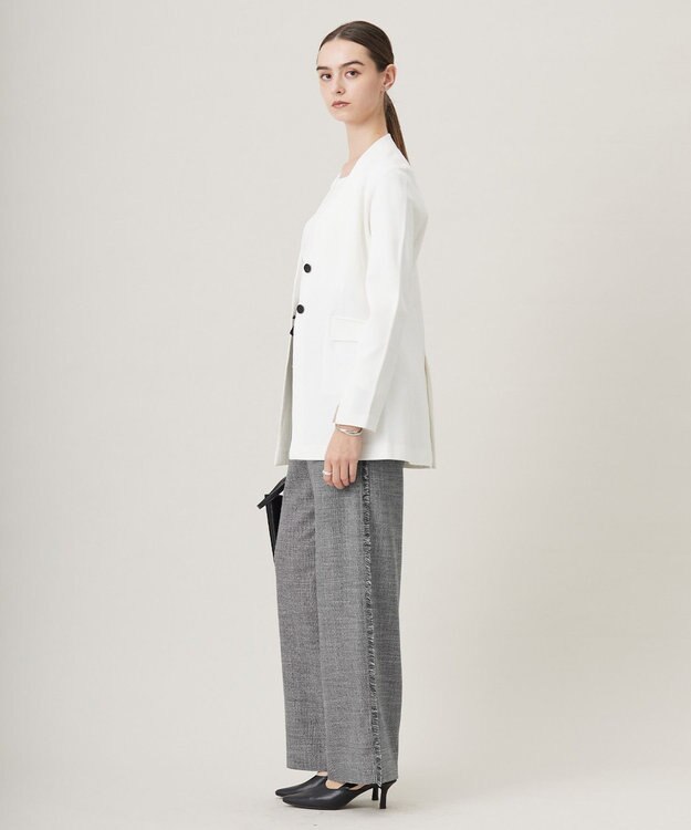 ICB 【洗える】 ライトスラブツイード ワイドパンツ ブラック×オフホワイト系