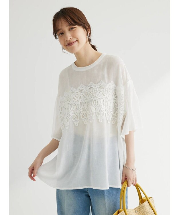 Green Parks ・ＥＬＥＮＣＡＲＥ　ＤＵＥ　ケミカルレースブラウス Off White