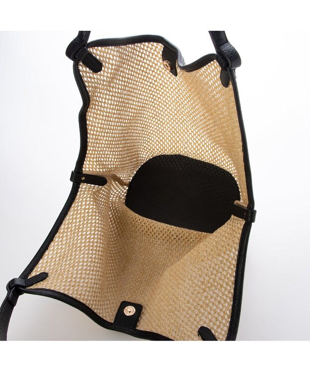 UNBILLION カシュカシュ cachecache / フェイクレザーショルダーバッグ付雑材風トート ブラックミックス