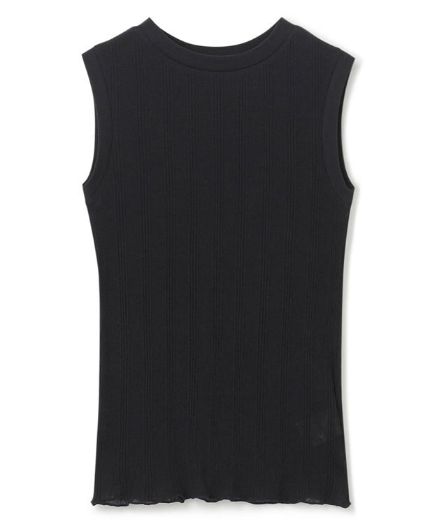 uncrave 【手洗い可】シアー ランダムリブ ノースリーブ カットソー（uncrave STANDARD） ブラック