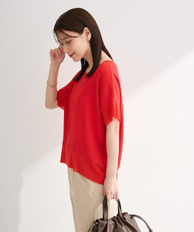 Green Parks シアーリブ切替楊柳プルオーバー Red