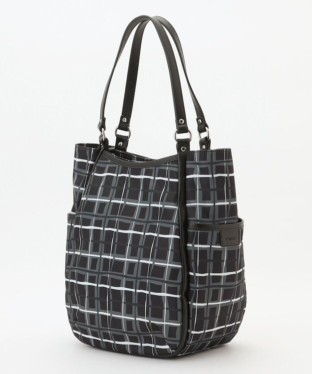 Y'SACCS ドローイングチェックトートバッグ ブラック
