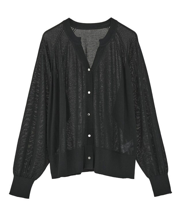 earth music&ecology 【接触冷感】キーネックシアーカーディガン Black