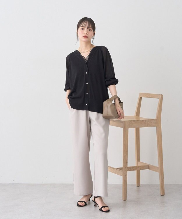 earth music&ecology 【接触冷感】キーネックシアーカーディガン Black