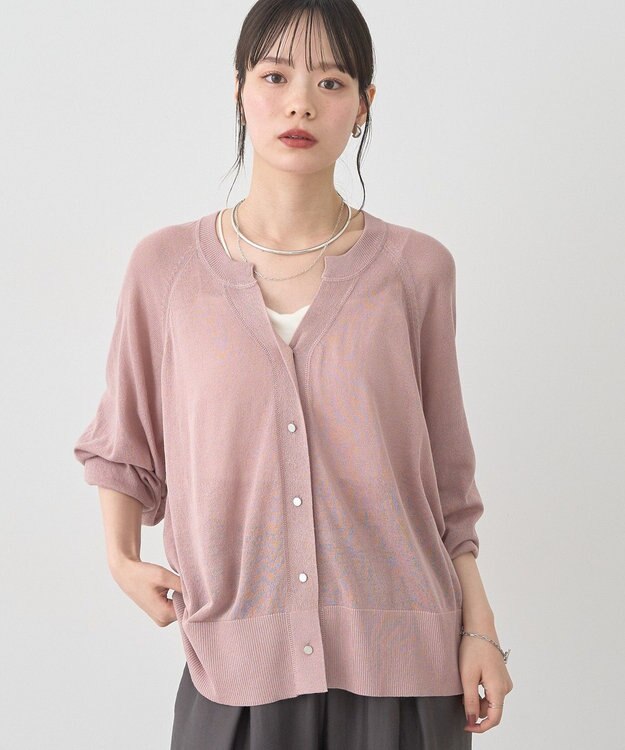 earth music&ecology 【接触冷感】キーネックシアーカーディガン Pink
