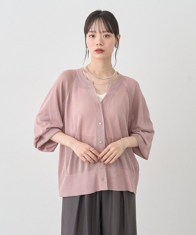 earth music&ecology 【接触冷感】キーネックシアーカーディガン Pink