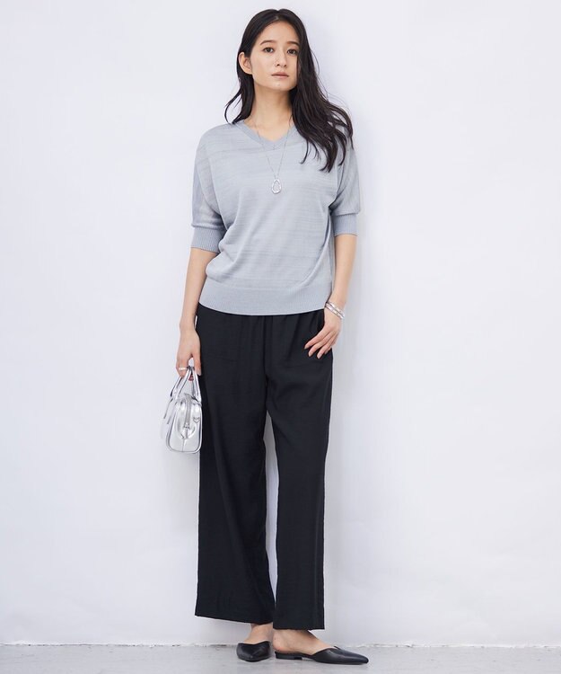 ICB L 【洗える】レーヨンブレンド ドルマンスリーブニット ミスト系