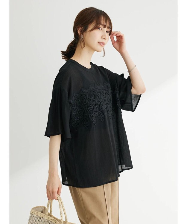 Green Parks ・ＥＬＥＮＣＡＲＥ　ＤＵＥ　ケミカルレースブラウス Black