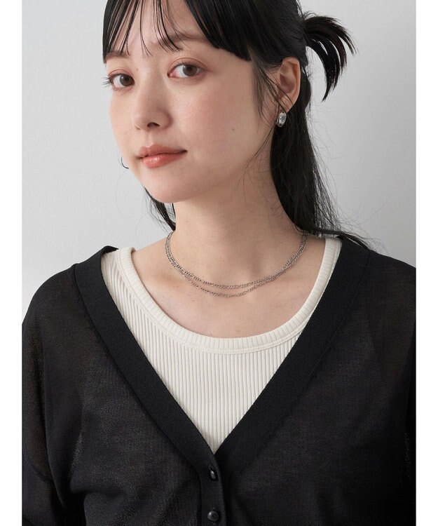 earth music&ecology シアーラメＶネックカーディガン Black