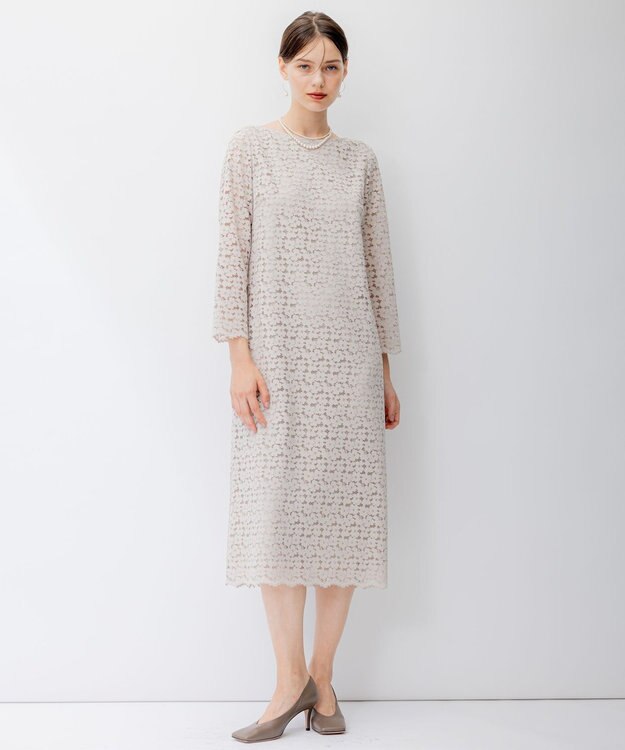 23区 【APPLAUDIR】オプティカルフラワーレース ドレス ベージュ系