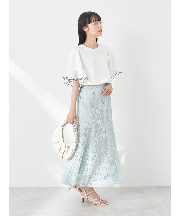 earth music&ecology 配色スカラップスリーブＴＥＥ Off White