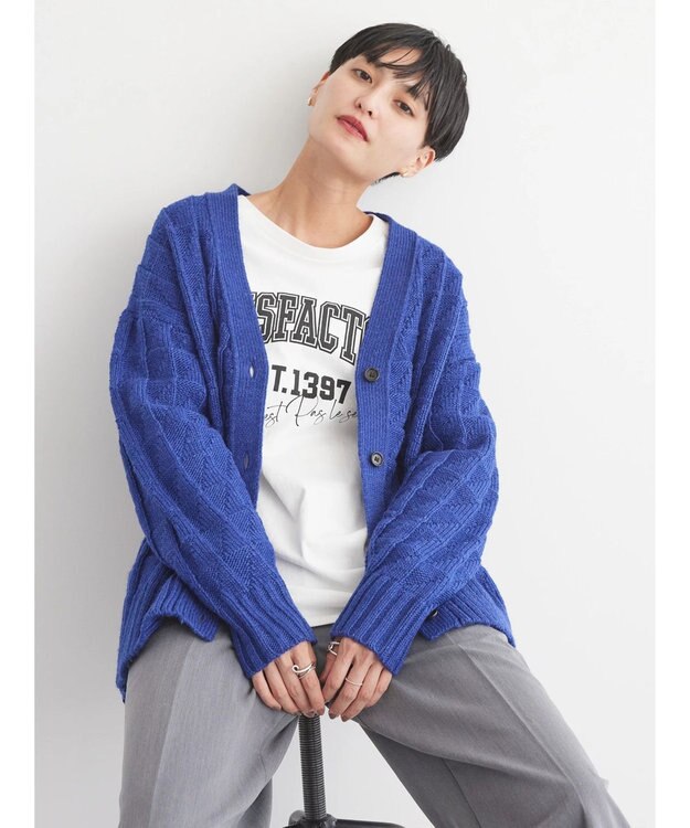 AMERICAN HOLIC スクエア柄Ｖネックニットカーディガン Blue