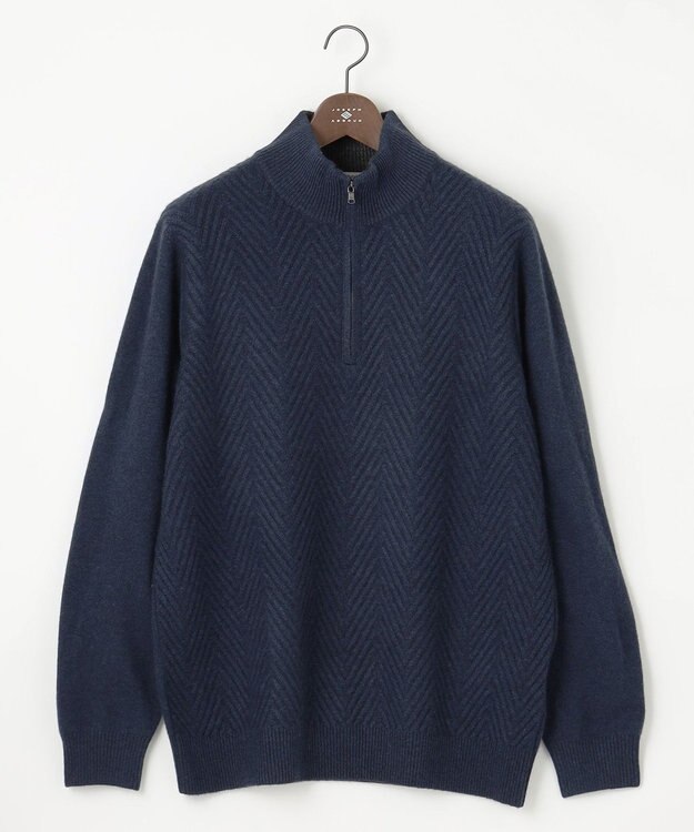 JOSEPH ABBOUD 【キングサイズ】カシミヤブレンド ハイネック ZIP プルオーバーニット ネイビー系