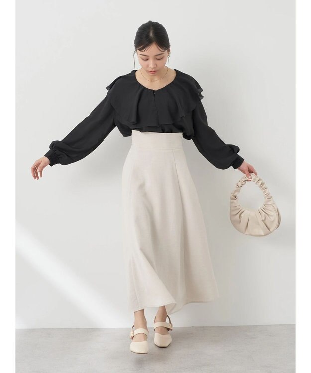 earth music&ecology ラッフルショートブラウス Black