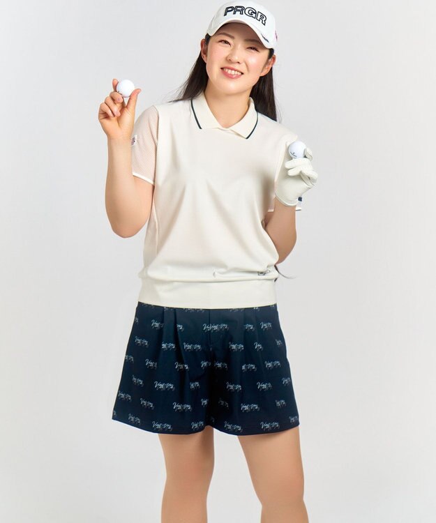 23区GOLF 【辻梨恵プロ着用】メッシュスリーブストレッチポロ ホワイト系
