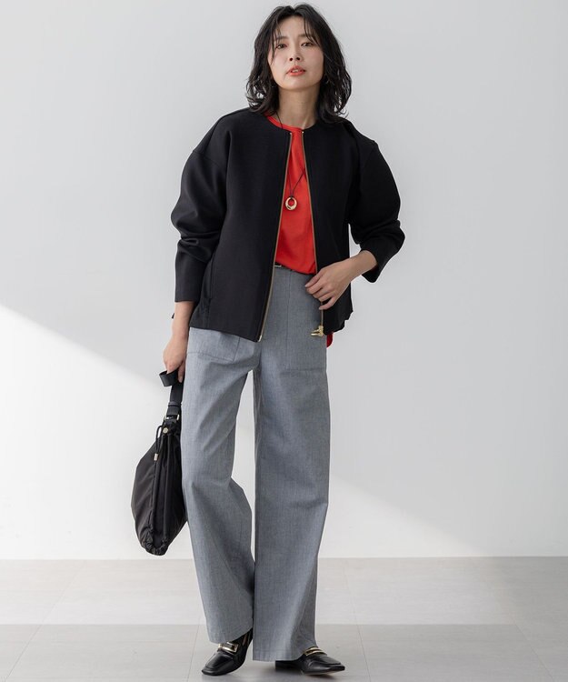 23区 【洗える】スラブツイルストレッチ ワイド パンツ ネイビー系