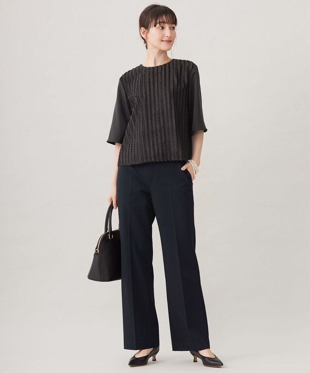 自由区 【セットアップ対応・洗える】フリンジジャガード ブラウス アッシュ