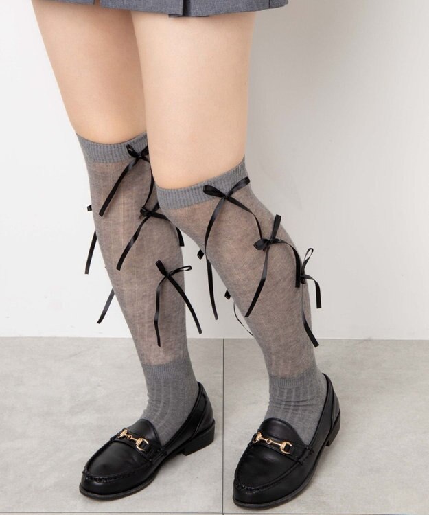 WEGO メニーリボンハイソックス グレー