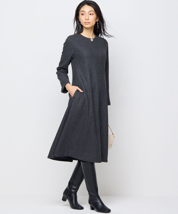 組曲 【2WAY】ラメフラノ フリル襟ワンピース チャコールグレー系