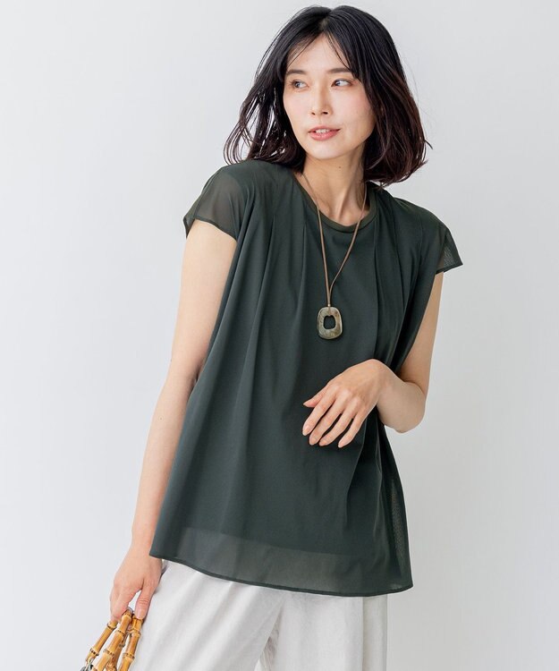 23区 【洗える】チュールコンビジャージー シアー カットソー カーキ系