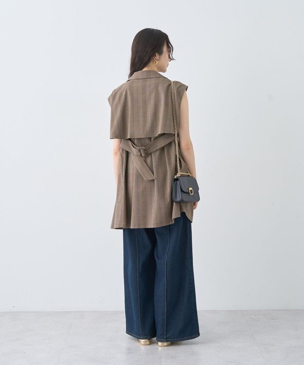 earth music&ecology ショートジレンチ Check Brown