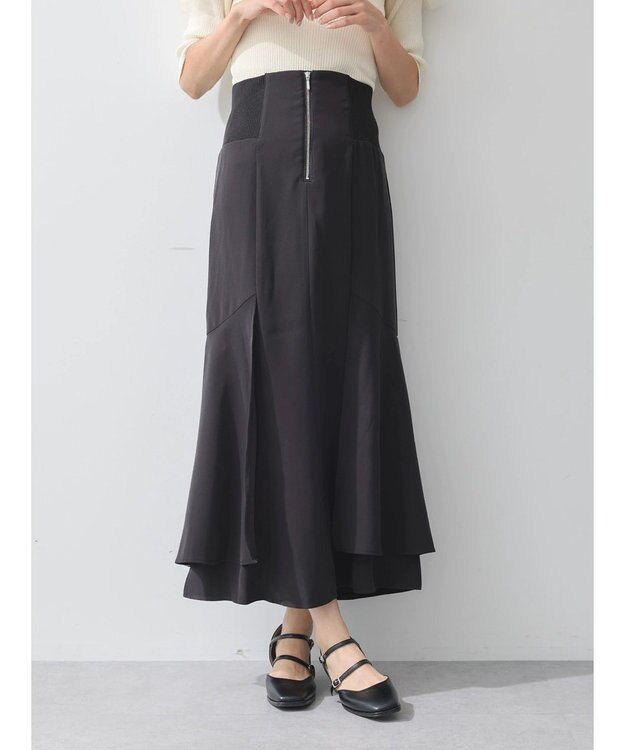 earth music&ecology サイドリブ切替バックレースアップスカート Black