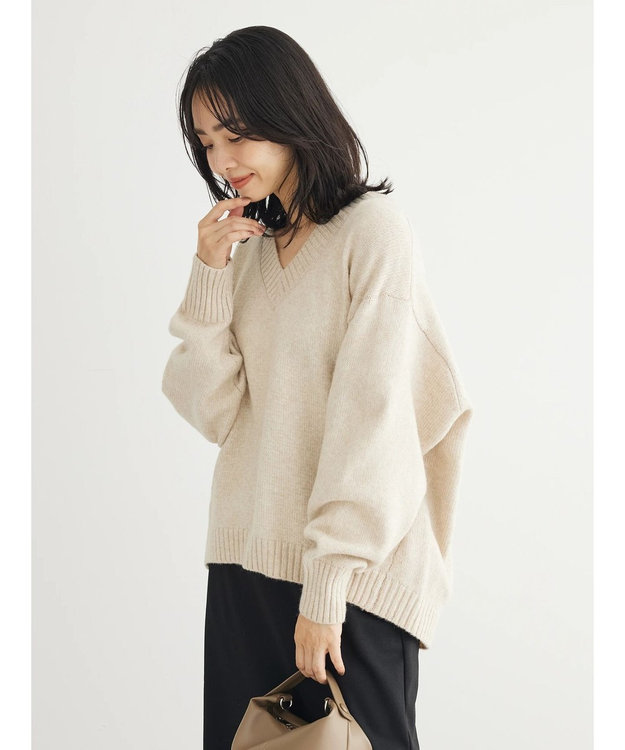 Green Parks ＭｉｘカラーＶネックニットプルオーバー Light Beige