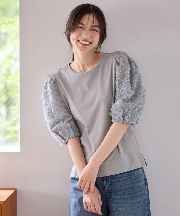 ANY L シルケットスムースジャガードスリーブプルオーバー グレー