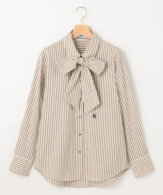 組曲 【ボウタイ付き】コンパクトシャーティング ストライプシャツ エクリュストライプ系1