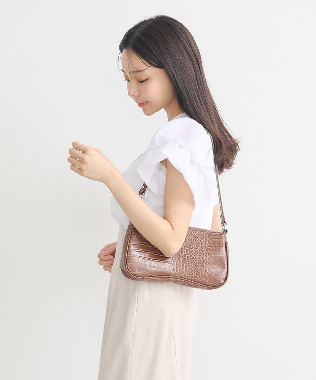 earth music&ecology ミニチェックバルーンスリーブブラウス Off White