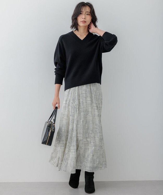 23区 【Oggi2月号掲載/洗える】ウールカシミヤ Vネック ニット ブラック系