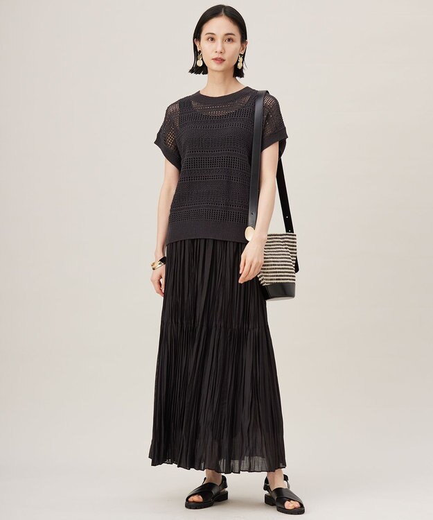 自由区 L 【洗える】レーシーリネンコットン ニット バーント